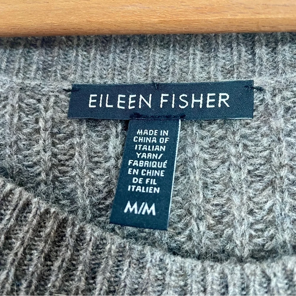 Eileen Fisher Raglan Crewneck Sweater Grey Gray Beige Medium Yak